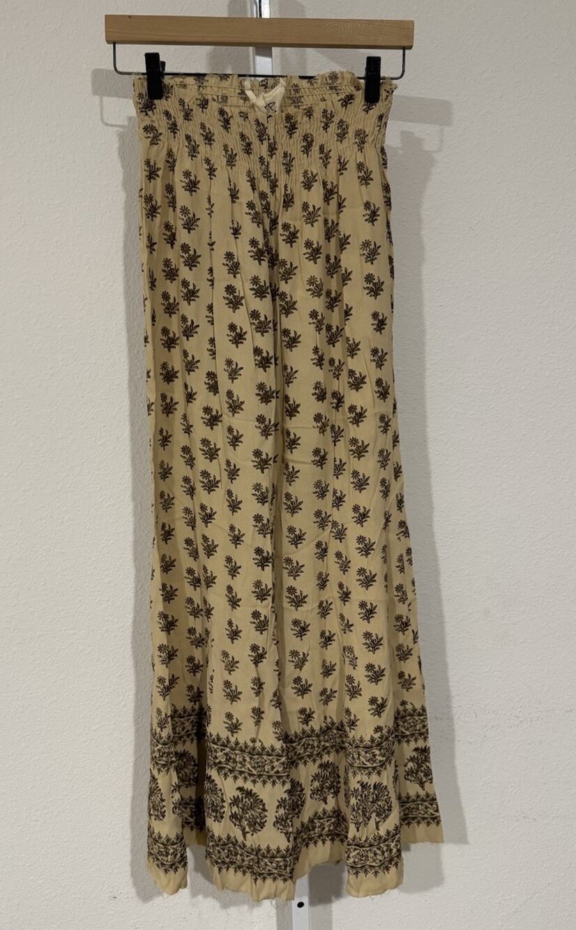 Free People Pull On Wide Leg Pants Bali Flower Print Boho XS EUC